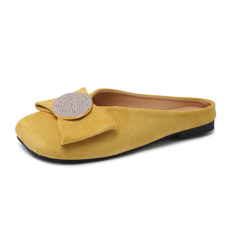 Модные туфли-лодочки с квадратным носком и неглубоким вырезом из коровьей замши, летние новинки, баотоу, хрустальная пряжка, мягкая подошва, противоскользящие, износостойкие, на плоской подошве