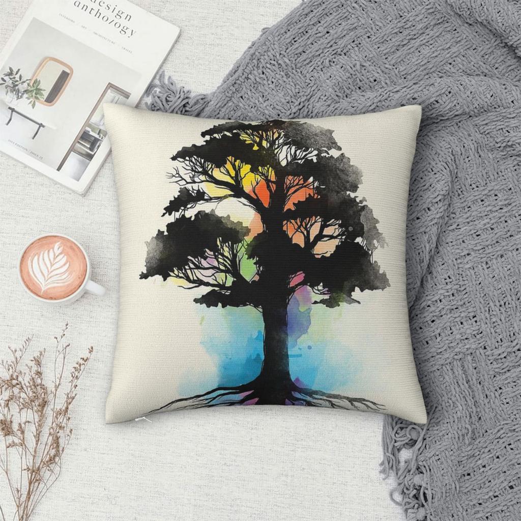 Natural Source Tree Square Pillowcase Polyester Linen Velvet Creative Zip Decorative Pillow Case Home Cushion Cover 45X45
