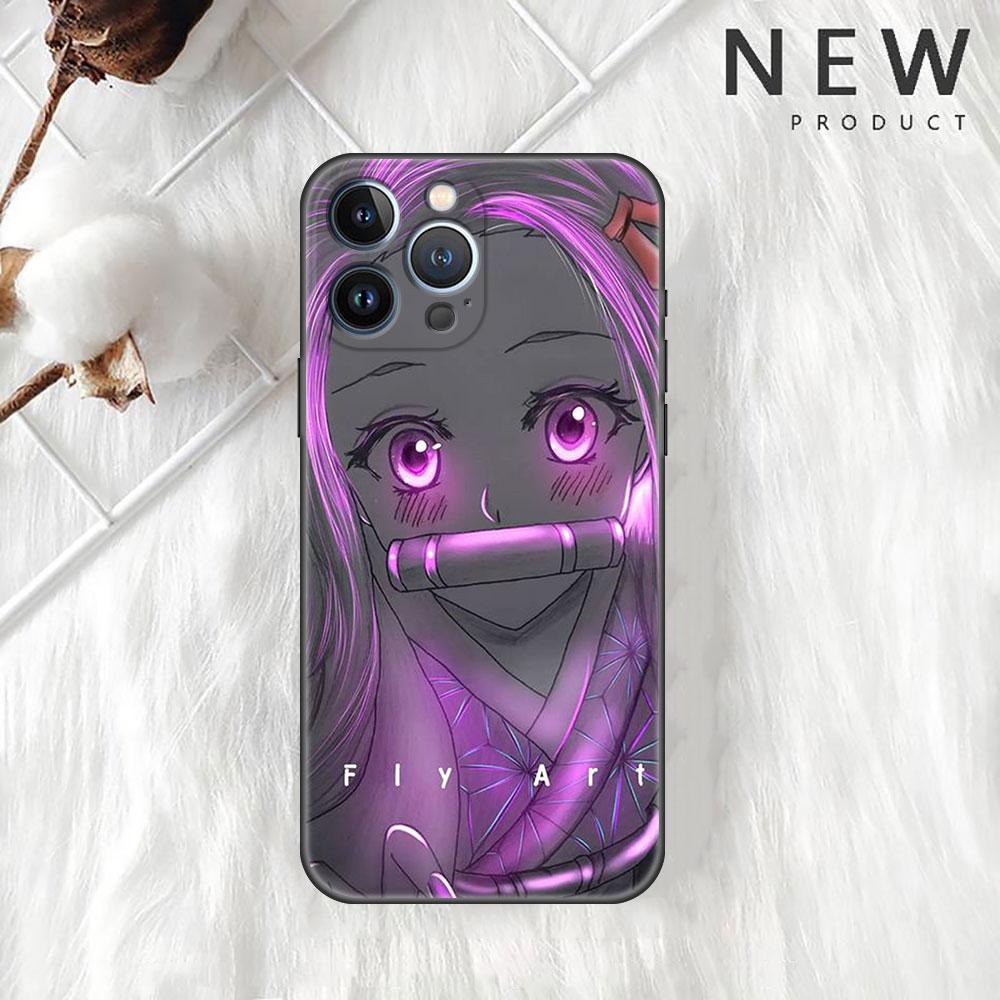 Чехол Funda для Apple iPhone 14 11 13 7 12 Pro 7 XR XS Max 8 Plus 6 14Pro 13Mini, черный мягкий чехол для телефона аниме Demon Slayer