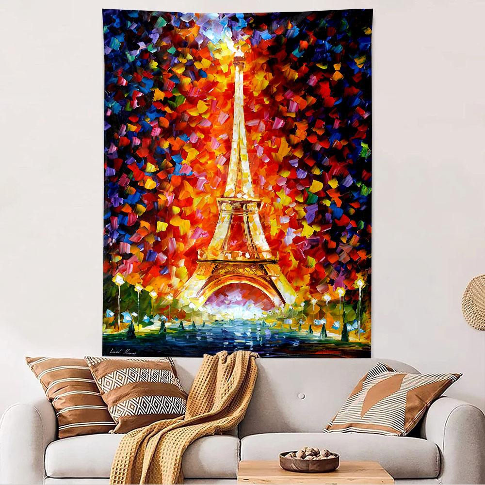 Eiffel Tower Tapestry Wall Hanging, Colorful Paris Oil Painting Art, Romantic Wall Decor for Bedroom Living Room Dorm