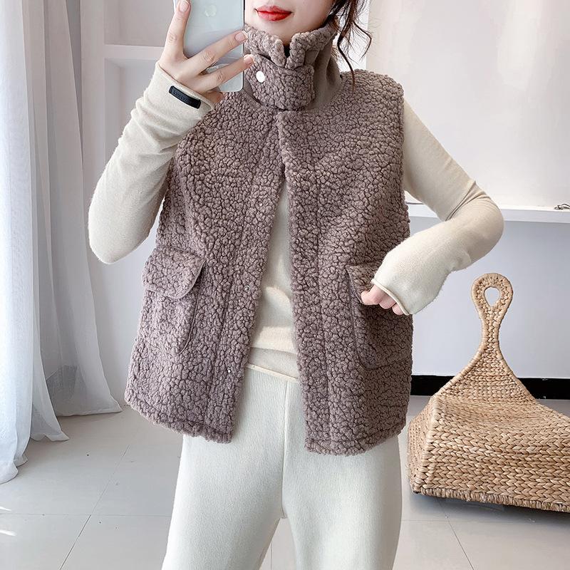 Корейская версия нового плюшевого жилета из ягненка, женский жилет с ветрозащитным лацканом, с пряжкой, женский свободный жилет из овечьей шерсти