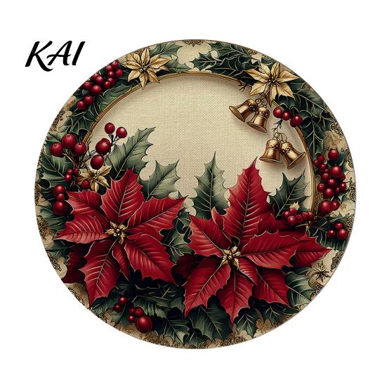 Christmas Party Table Setting Round Placemat, 14 Inch Festive Pattern Anti Slip Tabletop Protector, Holiday Kitchen Mat Heat Insulation Place