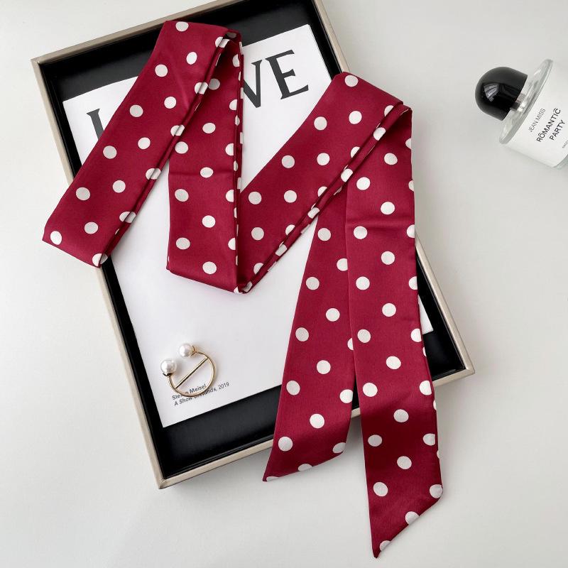 Women's Solid Silk Ribbon Scarf: Thin, Long, Narrow Neck Tie & Shirt Accessory