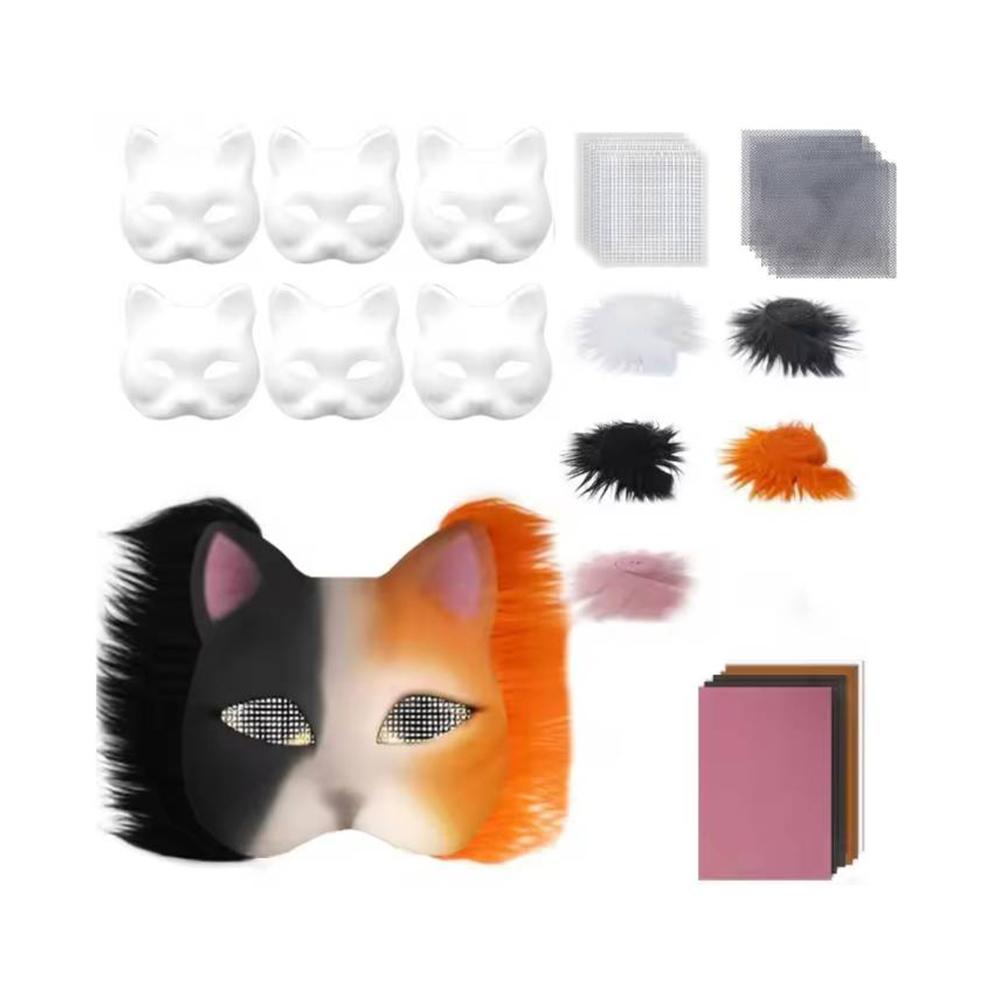 DIY Therian Mask Kit with Felt Fabric Sheet Plush Faux Fur Eye Mesh Blank Cat Mask Blank Animal Dress Up Mask for Boys Girls