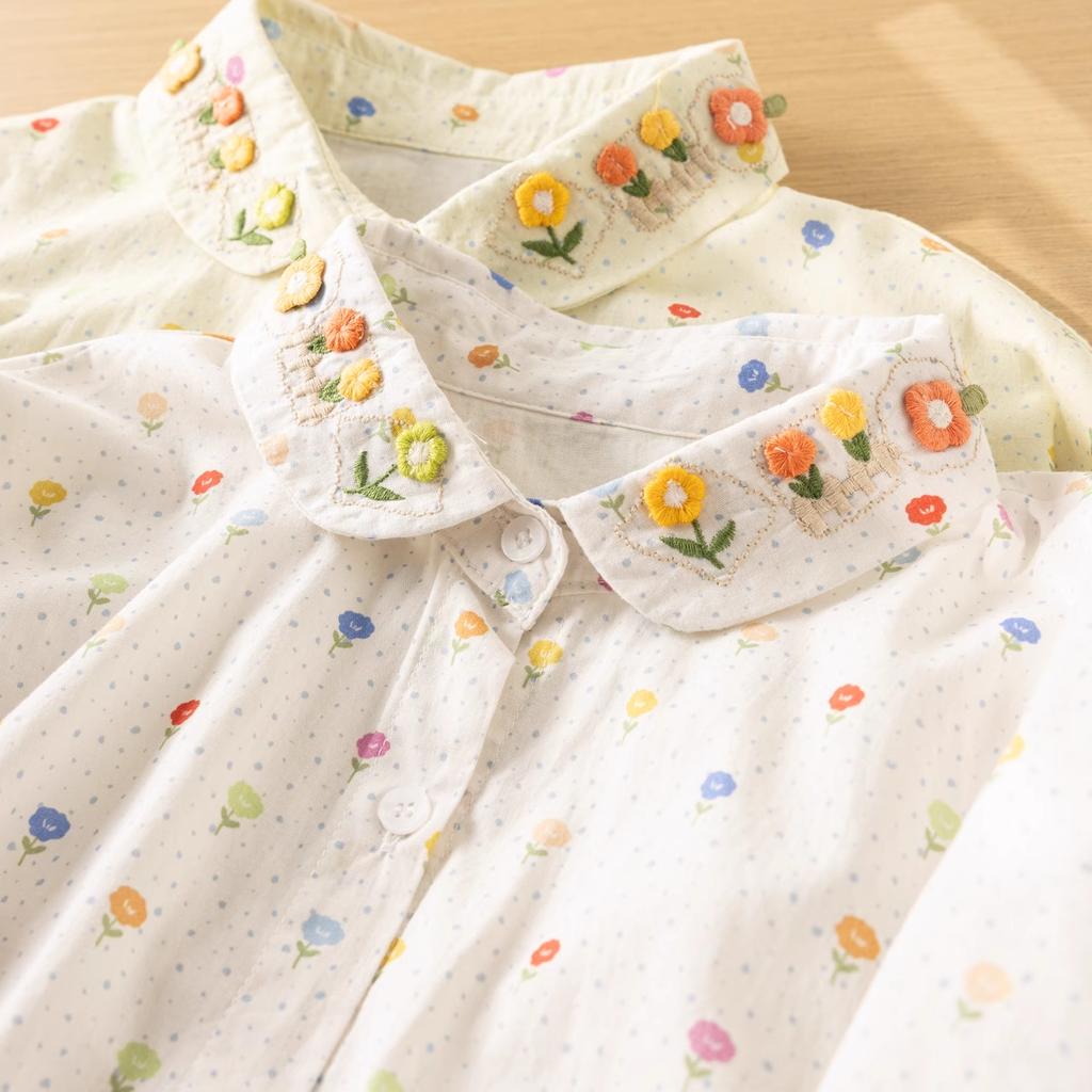 Одежда в японском стиле Сладкие рубашки и блузки с цветочной вышивкой и принтами Женские хлопковые вязаные рубашки с цветами