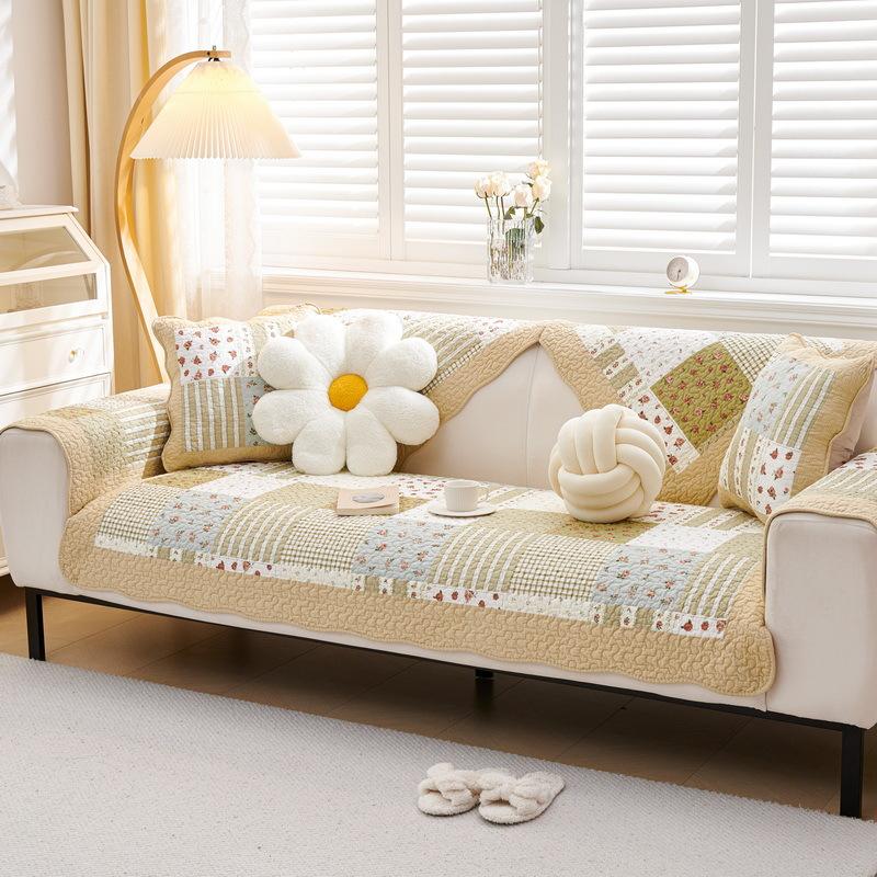 Pastoral Ins Wind Cotton Sofa Cushion, Four-Season Universal Non-Slip Seat Cushion, Leather Wood Sofa Cover, Cover Towel, Cover Cloth