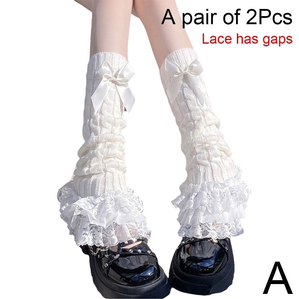 1pc Bow Lace Mid-tube Socks Lolita Winter Leg Cover Warm White Socks Style Cute Sweet Middle Fo X4T3