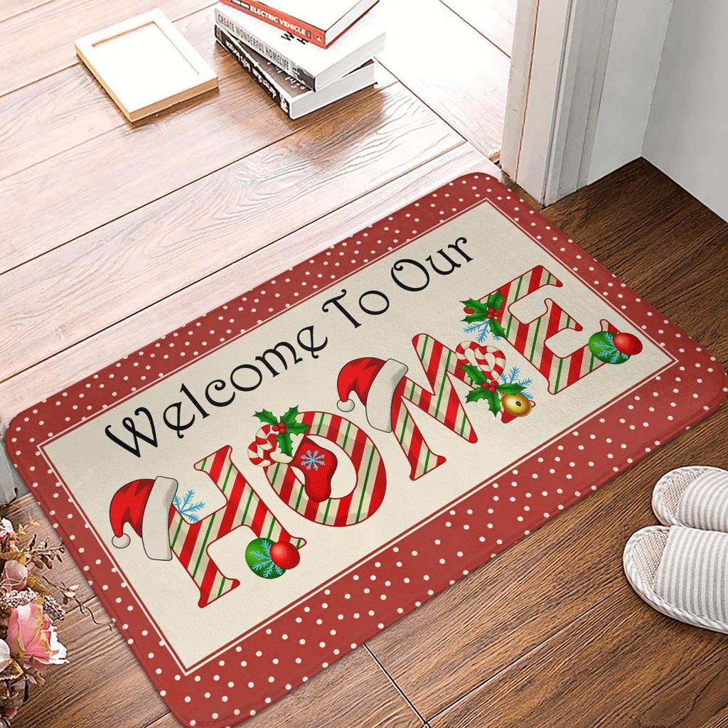 Snowman Pattern Merry Christmas Doormat Non-Slip Entrance Kitchen Bath Door Floor Mat Toilet Carpet Rug
