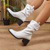 Fashion European and American Booties Winter New Block Heel Black Pointed Toe Women's Mid-leg Boots