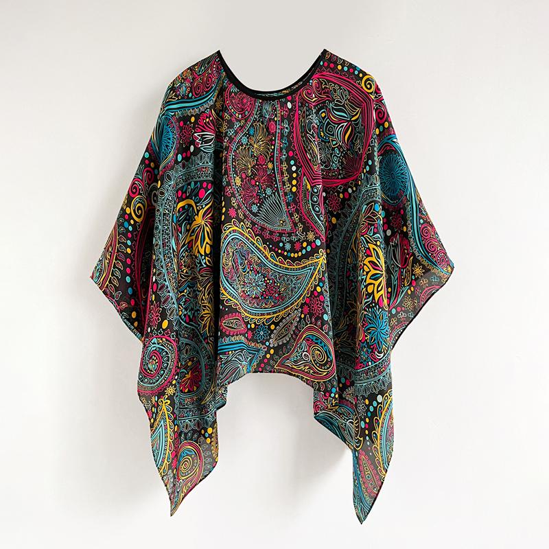 110Cm Square Shawls Summer Beach Sexy Women Fashion Print Silk Smock Bikini Cover Up Loose Blouse Sunscreen Comfortable Poncho