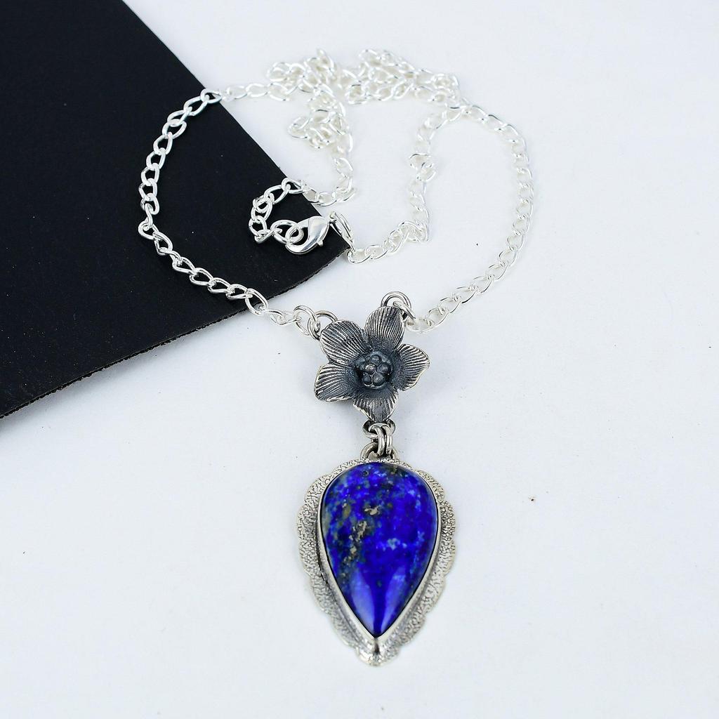 Натуральный драгоценный камень лазурит, ручная работа, серебро 925 пробы, гальванопластика, цветок, лазурит, серебро для жены, унисекс, кулон, праздничная одежда, подарки
