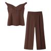 Kaslead New Arrival Women's Clothing Fashion Style Fashion V-neck off-Shoulder Top and Trousers 5070004 5070005