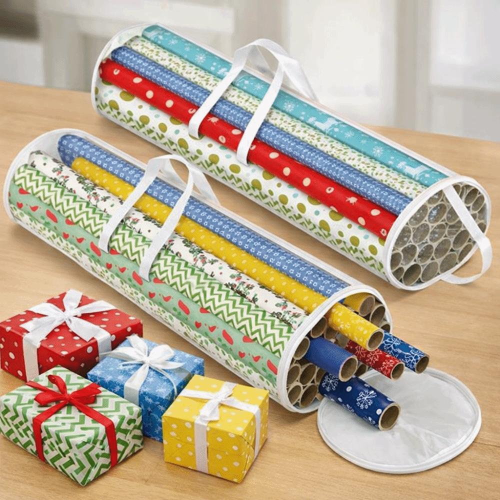 Cylinder Wrapping Paper Storage Bag Large Capacity Transparent Gift Wrap Storage Bag Waterproof PVC Decorative Papers Organizer
