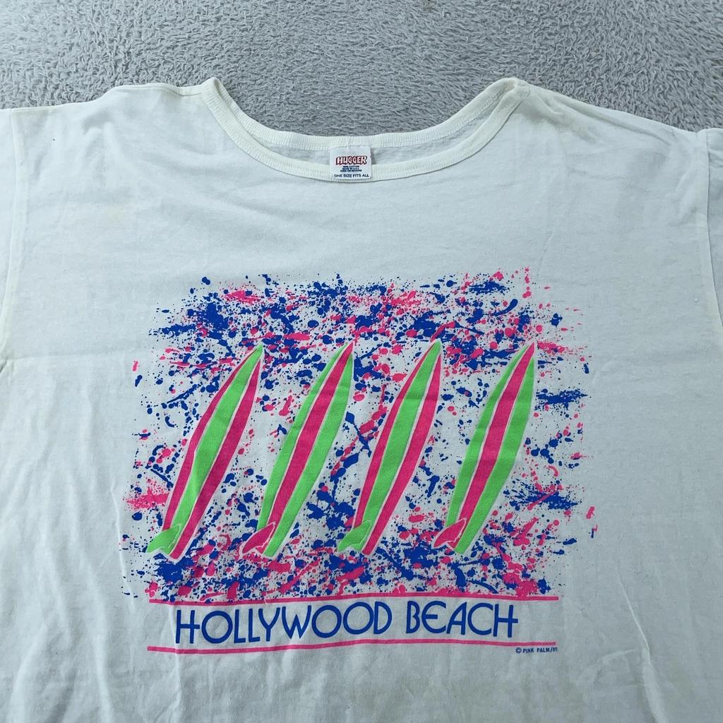 Винтажная футболка Hollywood Beach Мужская XL/XXL Флорида Неоновые Серфборды Серф США 80-е