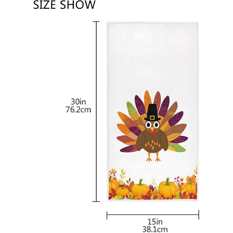 Pfrewn Thanksgiving Turkey Pumpkin Hand Towels 16x30 in Autumn Harvest Maple Leaf Bathroom Towel Ultra Soft Highly Absorbent Small Bath Towel Kitchen