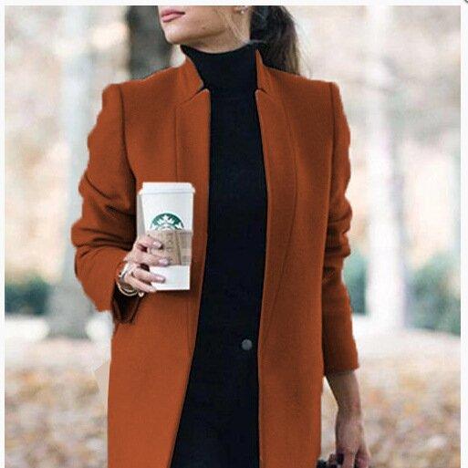 2023 осенне-зимнее пальто, новое европейское и американское модное однотонное шерстяное пальто с воротником-стойкой