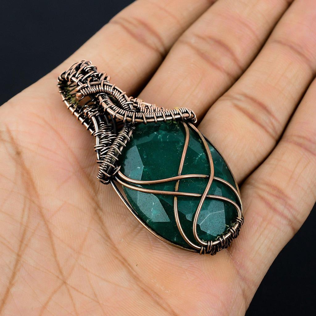 Изумрудная подвеска, Подвеска из медной проволоки 999 пробы, Ювелирные изделия с драгоценными камнями, Подвеска ручной работы, Потрясающие украшения, Подарок для нее