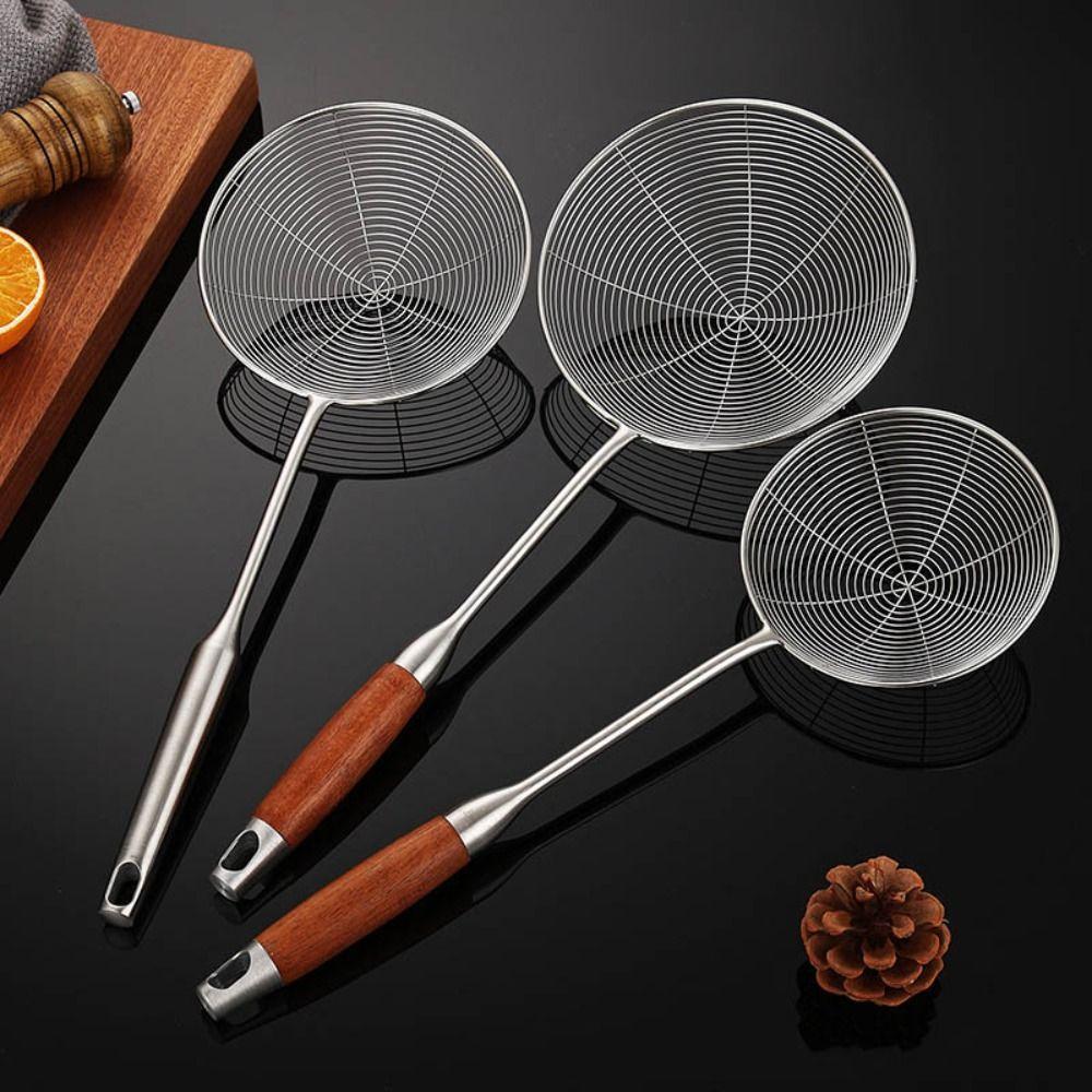 Stainless Steel Large Colander Wooden Handle High Quality Mesh Strainer Heat Resistant Anti Scalding Fried Sieve Spoon6