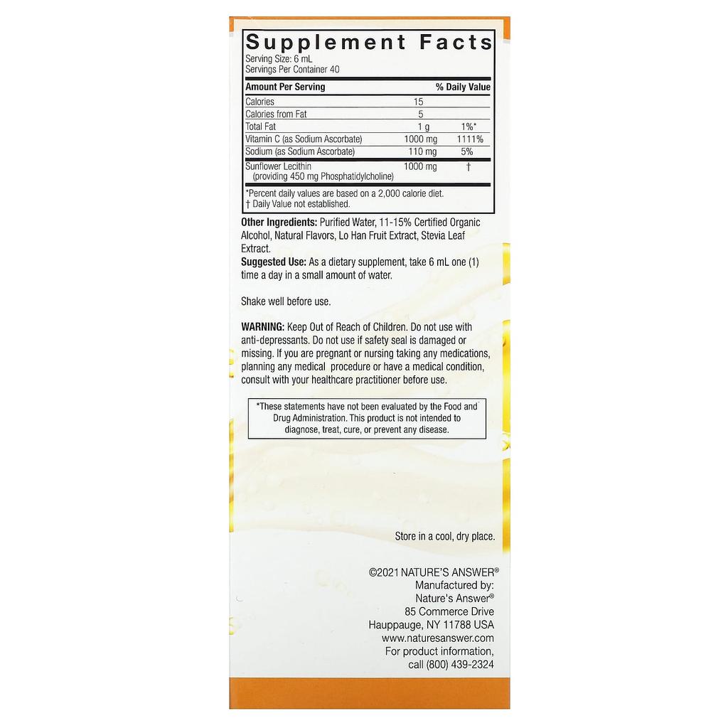Nature'S Answer, Epiifytoomes, Liposomal Vitamin C -1000, 240Ml(8Oz)