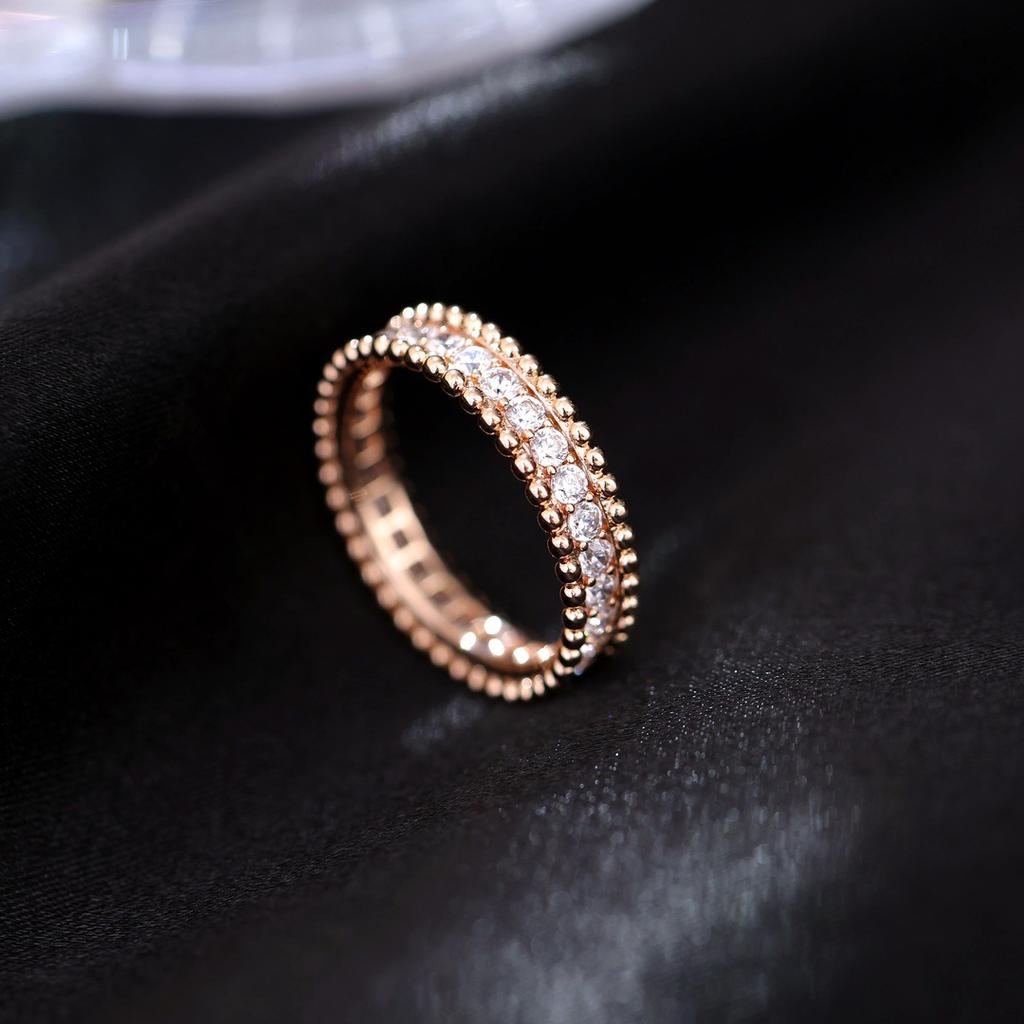 Bead Edge Diamond Ring Inlaid 18K Rose Gold Plated Ring Niche Design High-end Jewelry
