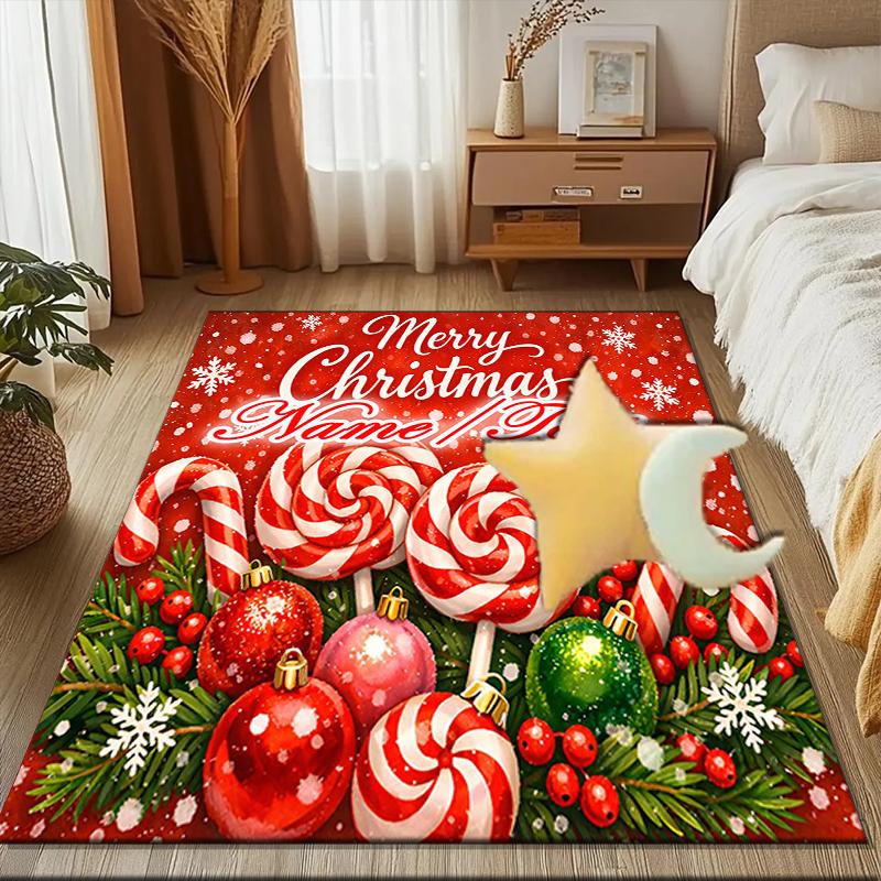 1PC Custom Name Merry Christmas Decorations Theme Floor Mat Ideal for Living Room, Game Rooms, Office, Bedroom,Floor Mat Playful Design