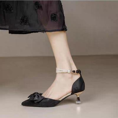 Модные туфли на высоком каблуке с острым носком, летние туфли-стилеты с мелким вырезом, французские ажурные одинарные туфли на низком каблуке с закрытым носком, сандалии