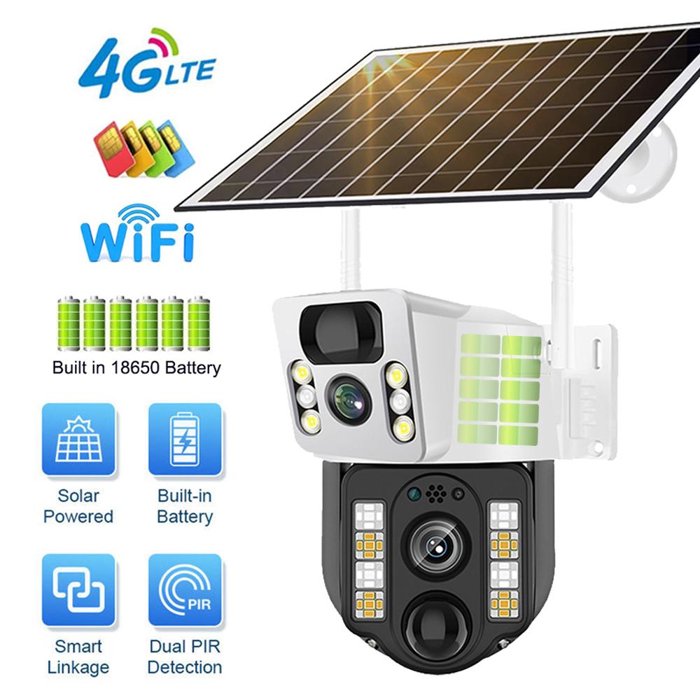 LS VISION Solar WiFi/4G Camera 4K 8MP Dual Lens Low Power Battery CCTV Cameras PIR Motion Detection Auto Track V380 Surveillance Monitor