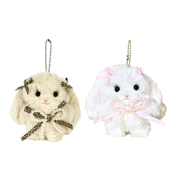 Брелок-кролик с длинными ушами и бантом Плюшевая игрушка Держатель для ключей Стильный аксессуар для студенческой сумки Подарок для девочек и подростков