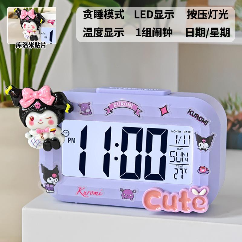 Светодиодные цифровые часы Hello Kitty Melody, Будильник Kuromi с ночником, Настольные часы, Украшения для рабочего стола, спальни, прикроватной тумбочки, Подарок для детей