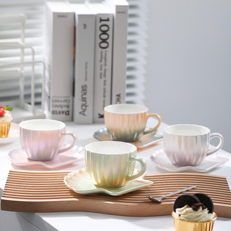 Кофейная чашка с перламутровой глазурью, красочная чашка в океанском стиле, градиентная парная кружка, бизнес-подарок, чашка для воды