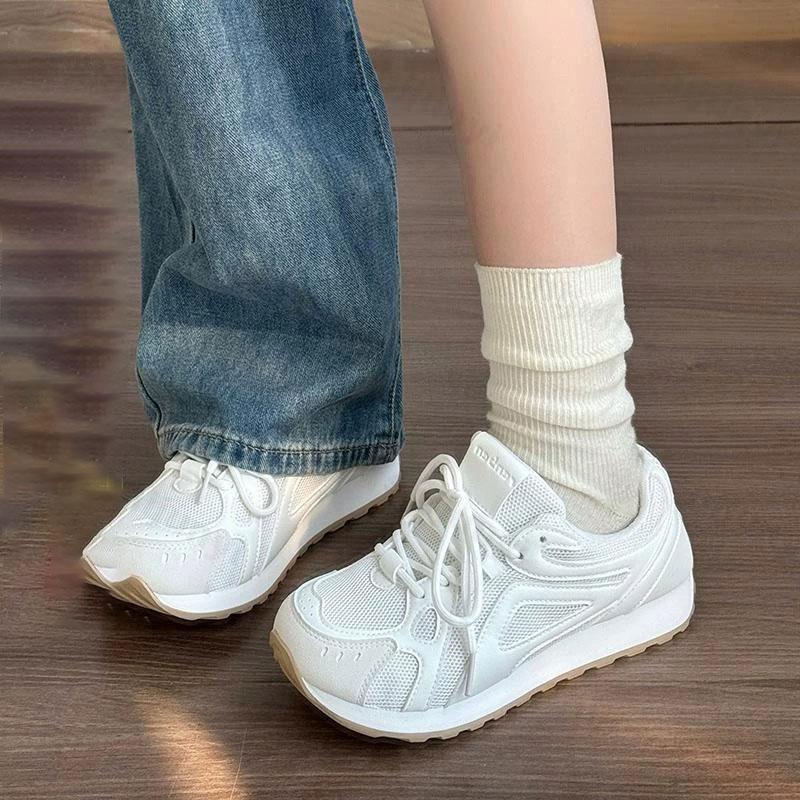 Fashion Women's White Sneakers Autumn Breathable Height Increase Running Shoes Lightweight Comfortable Fashion Lace Up Vulcanized Shoes