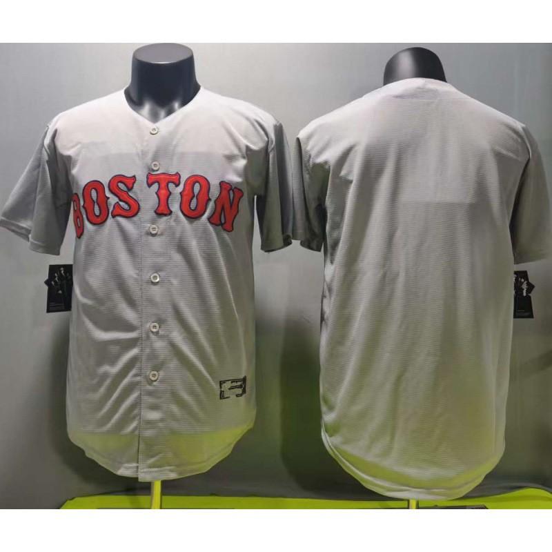 Unisex Embroidered Baseball Jersey Short Sleeve Blank Gray Boston Red Sox Style Cotton Blend Tee Fans Customization