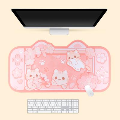 Очень большой коврик для игровой мыши Kawaii, милый пастельно-розовый коврик Sakura Cat XXL, большой настольный коврик, водонепроницаемый, нескользящий, аксессуары для ноутбука