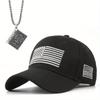 2pcs Men's Baseball Cap Necklace Set Embroidered American Flag Casual Baseball Cap Fashion Pendant Necklace Sports Sun Hat Hat