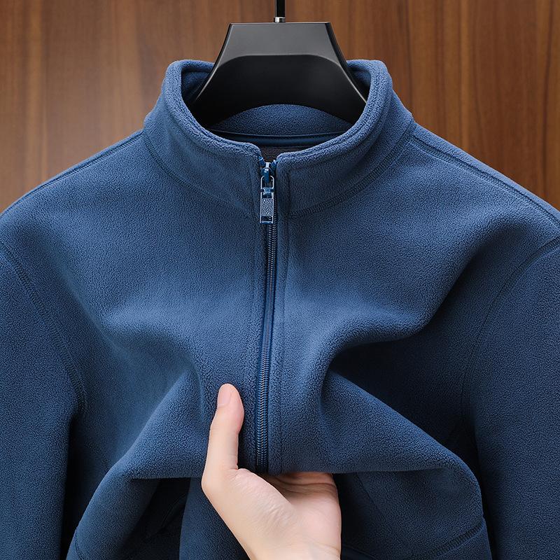 Осенние мужские кардиганы из флиса, толстовки, мужские куртки на молнии с воротником-стойкой, однотонные пальто Y2K Vintage, базовый спортивный костюм