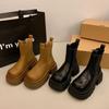 2025 Британские ретро ботильоны Челси 2025 новые ПУ толстый каблук толстая подошва ботильоны-сигареты круглые ботинки Мартин прилив