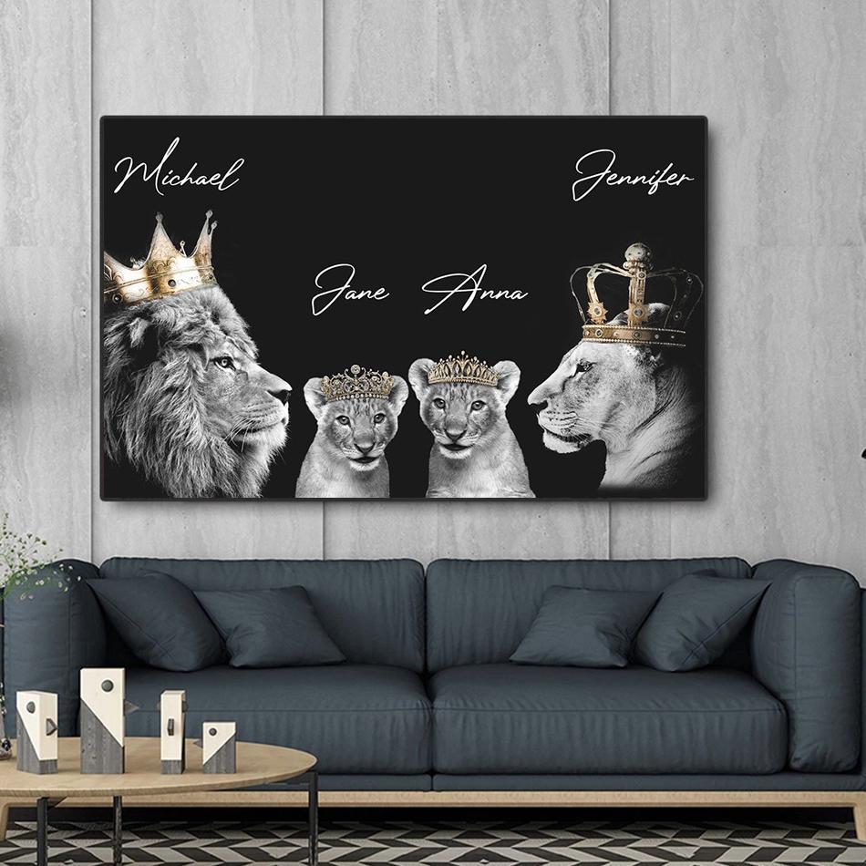 Семья льва, Корона, принт, холст, картина, галерея, Настенный декор, постеры, абстрактные животные с автографом, черно-белые фотографии, подарок