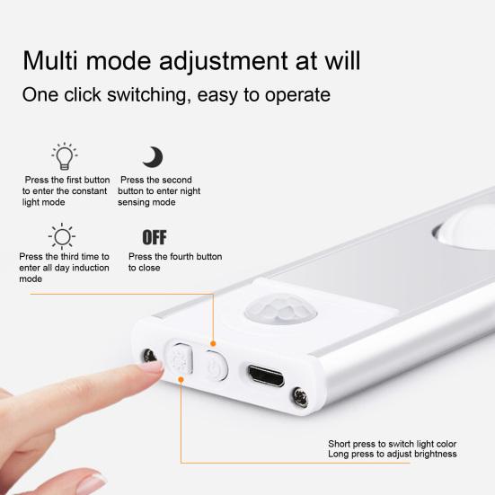 Датчик движения Ночной светильник Светодиодный светильник для шкафа 3000K-6500K Регулируемая яркость Без мерцания Легко