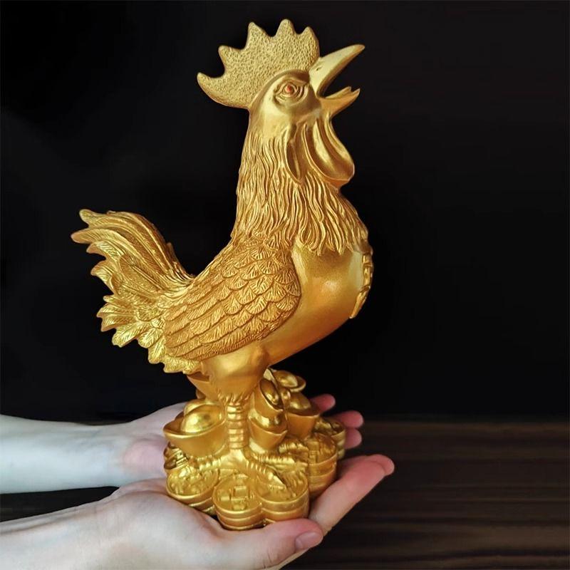 Golden Chicken Decoration Gold Plating Lucky Cock Resin Statue Living Room TV Cabinet Figurines Chinese Decorations