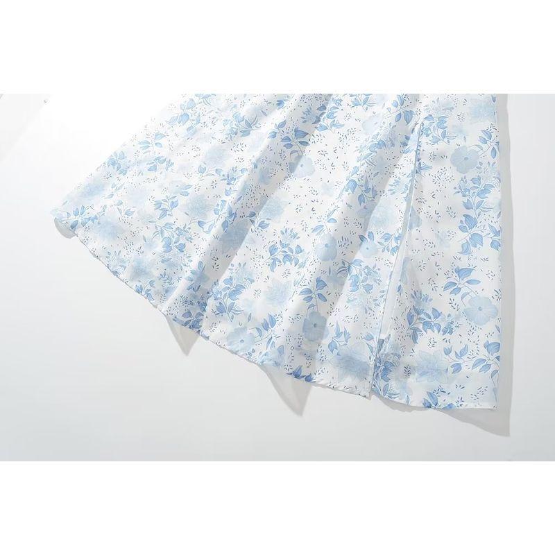 Kaslead New Arrival Women's Fashion Style Print Sexy Suspenders Midi Dress Lace-up Waist-Controlled Slim Looking Dress