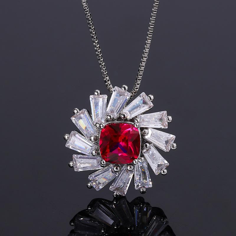Jewelry simulation ruby ring women's European and American sterling silver needle s111 stud earrings fashion flower necklace