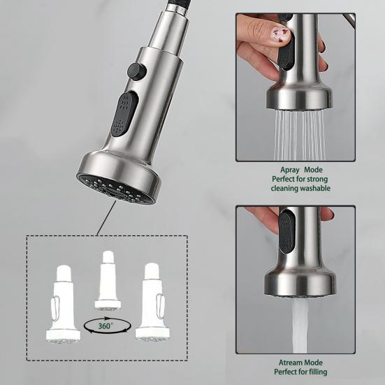 Сменная распылительная головка с выдвижным механизмом, нержавеющая, универсальная, простая установка, 3-функциональный смеситель для раковины, насадка для распылительной головки, кухонный инструмент