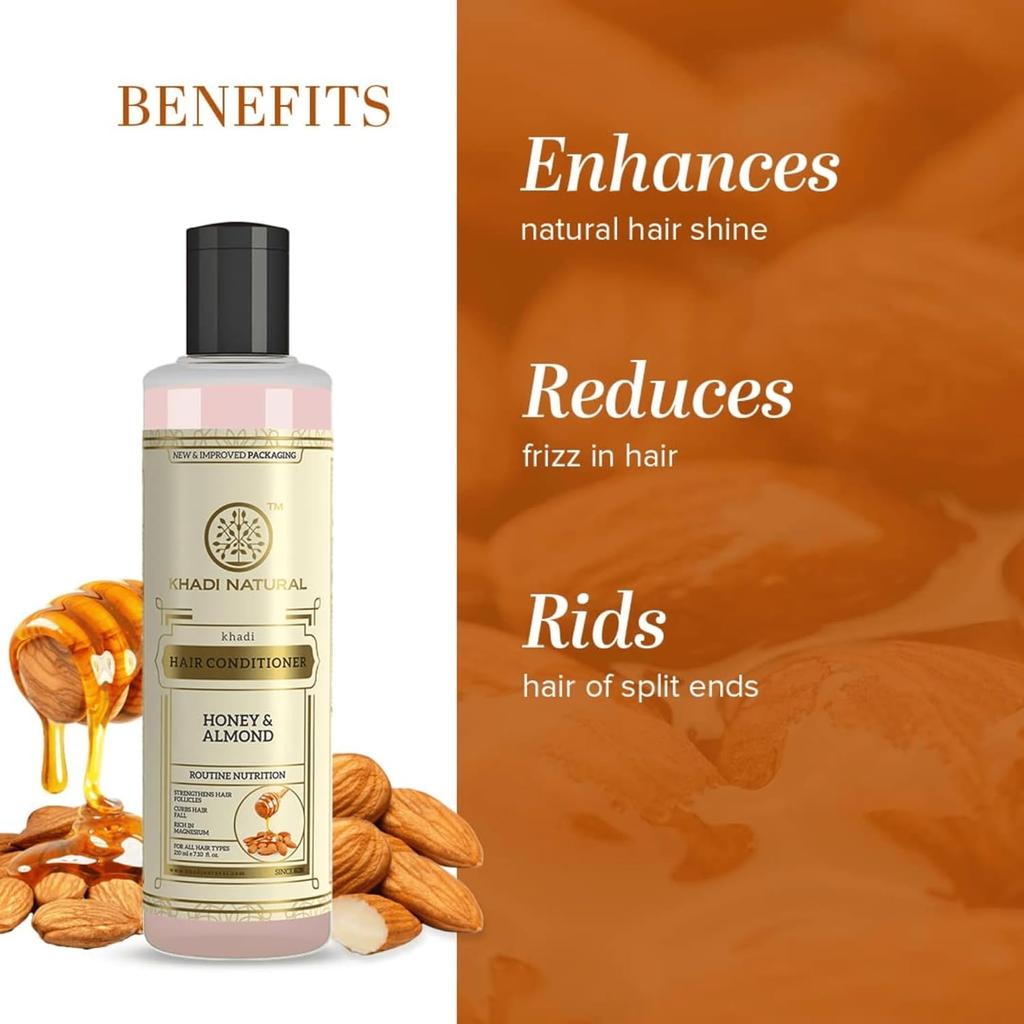 KHADI NATURAL Кондиционер для волос с медом и миндалем 210 мл Контроль над пушистостью Усиление блеска Для всех типов волос