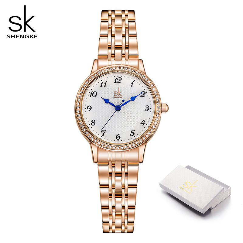 Top Brand Shengke Women's Watch Stainless Steel Rose Gold Simple Waterproof Luminous Ladies Watches Luxury Quartz Elegant Clock