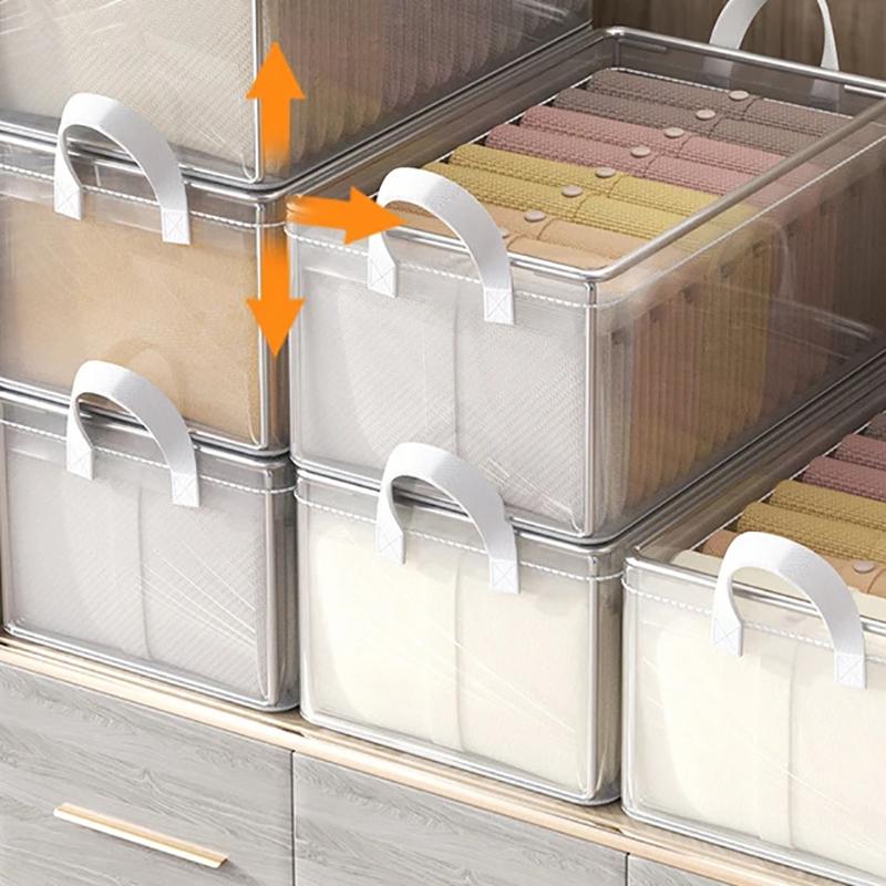 Прозрачная корзина для хранения одежды из ПВХ, ящик для хранения нижнего белья, каркас из нержавеющей стали, органайзер для гардероба, водонепроницаемая тканевая коробка