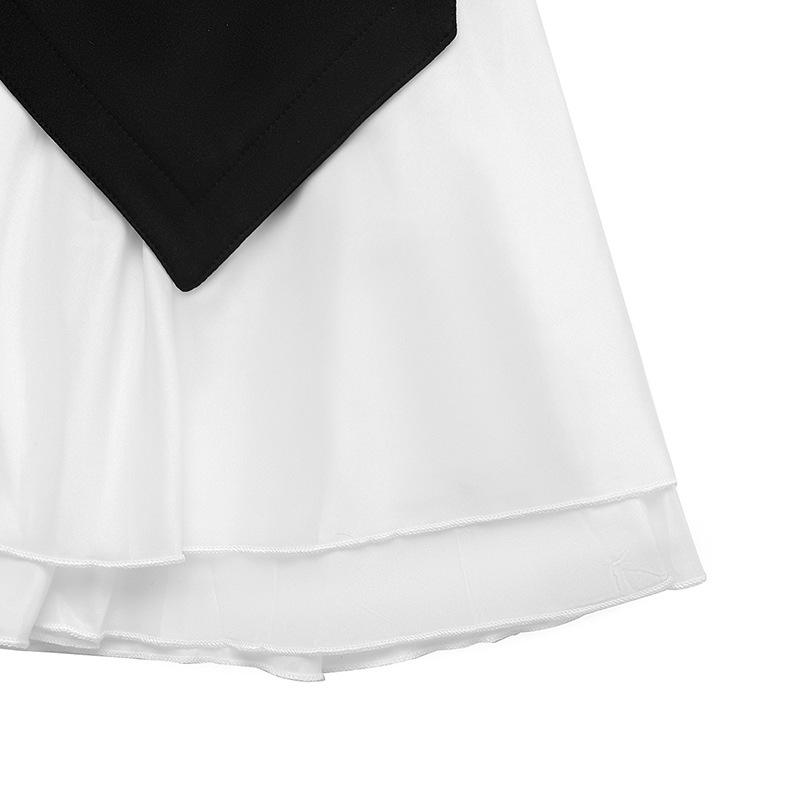 New Elegant Women's Style Long Sleeved Contrasting Skirt with Ruffle Edge Autumn Dress