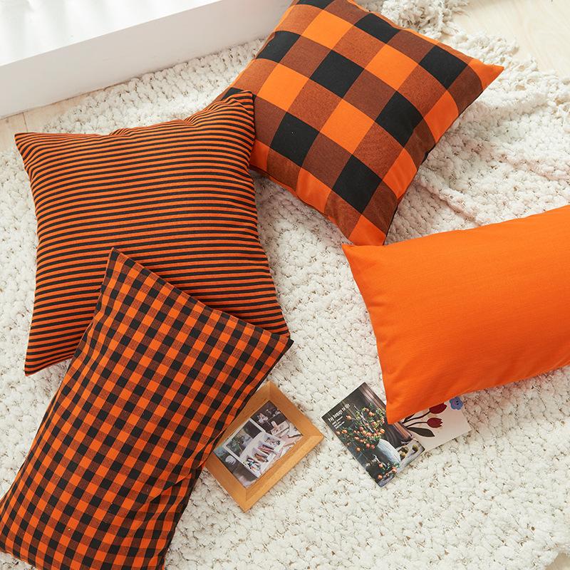 New Halloween Pillow Polyester Cotton Orange Black Plaid Pillow Cover Home Sofa Cushion Cushion Cover