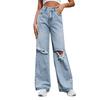 Women's INS Fashion Ripped High-Waisted Wide-Leg Jeans