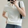 IHUASU Футболка с воротником-поло из шерсти, женская, весенне-летняя, кашемировый универсальный, с короткими рукавами, модный джемпер