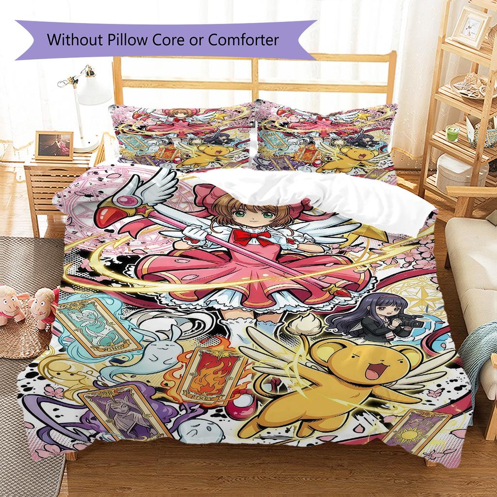 Cardcaptor Sakura Pattern Bedding Set Quilt Cover Pillowcase Home Decor Gift (1 * duvet cover + 2 * pillowcase, without core)